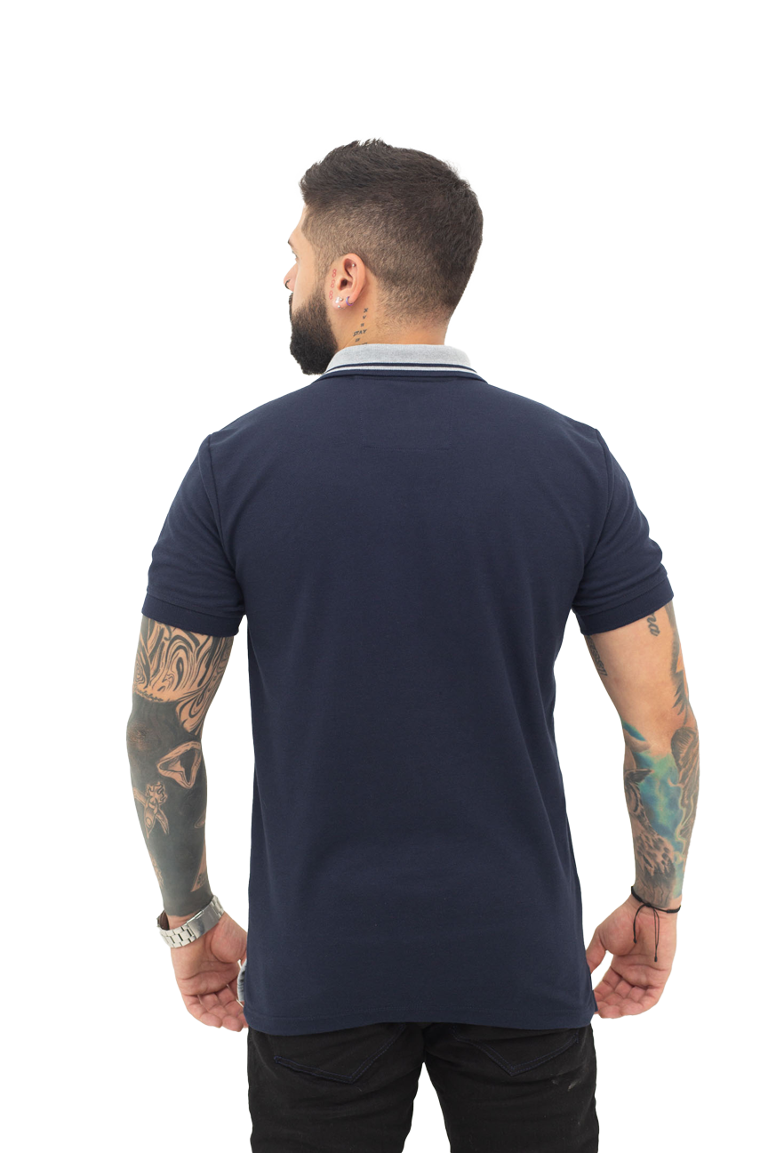 Grupo lutier espalda Camiseta tipo polo combinada para hombre color azul oscuro jaspe
