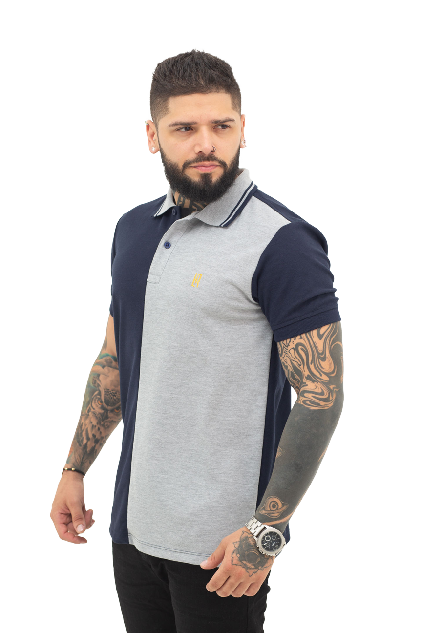 Grupo lutier lado 1 Camiseta tipo polo combinada para hombre color azul oscuro jaspe