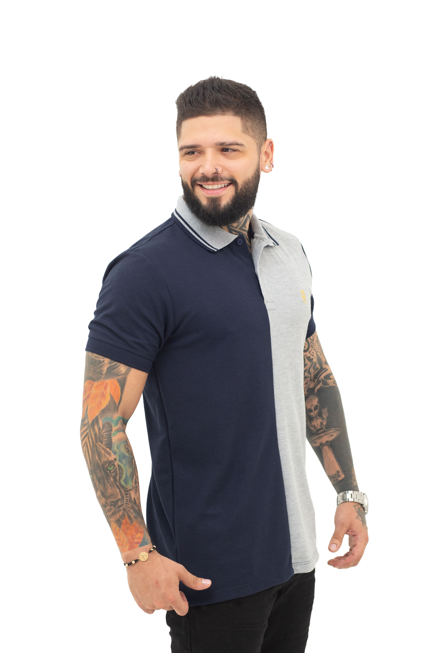Grupo lutier lado 2 Camiseta tipo polo combinada para hombre color azul oscuro jaspe