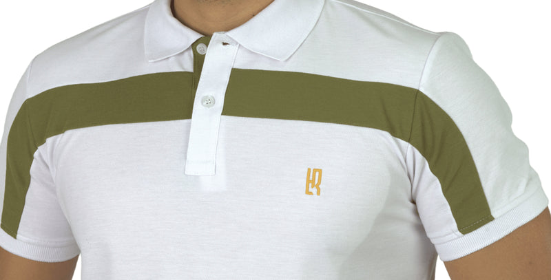 Camiseta Tipo Polo Combinada Para Hombre Color Blanco Verde Aceituna