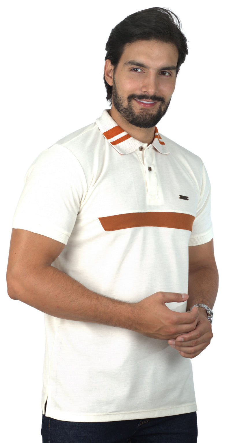 Camiseta Tipo Polo Combinada Para Hombre Color Marfil  Terracota