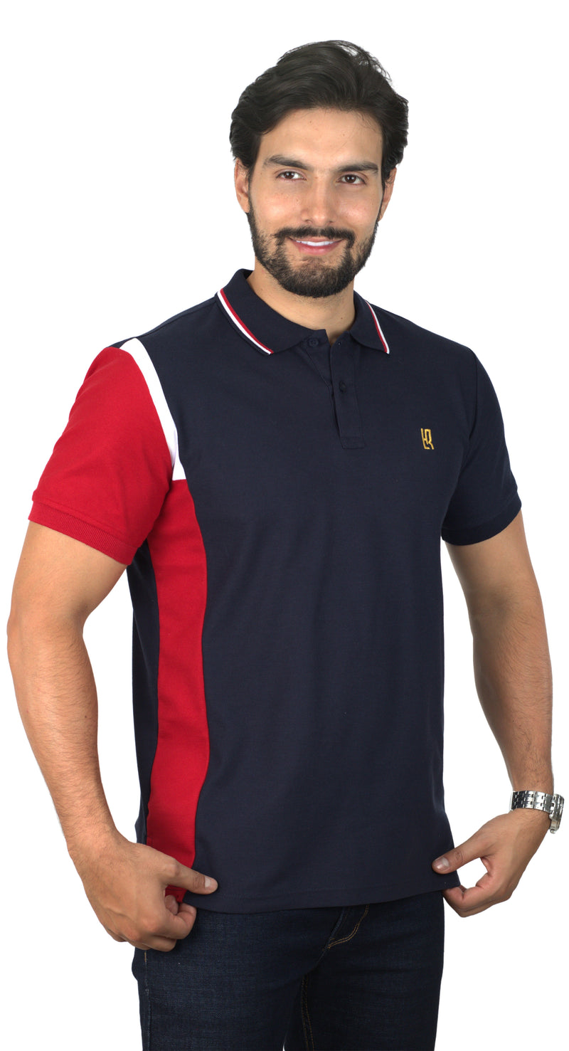 Camiseta Tipo Polo Combinada Para Hombre Color Azul Oscuro Blanco Rojo