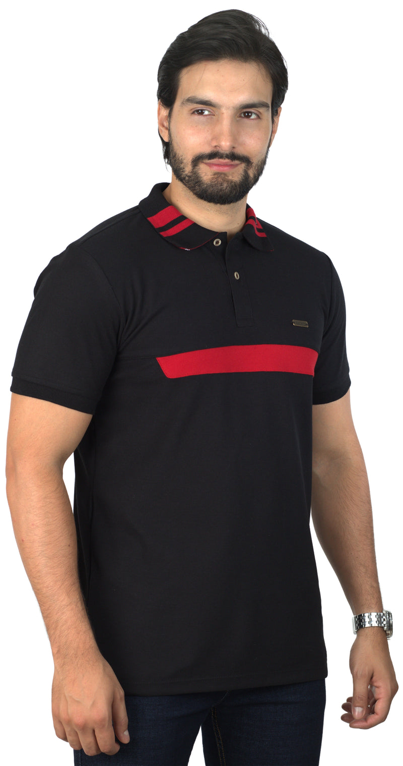 Camiseta Tipo Polo Combinada Para Hombre Color Negro Rojo