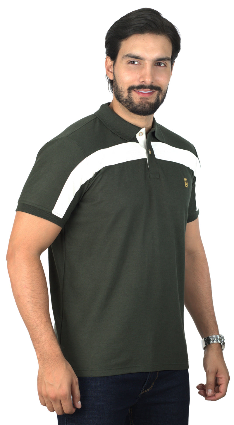 Camiseta Tipo Polo Combinada Para Hombre Color Verde Militar  Marfil