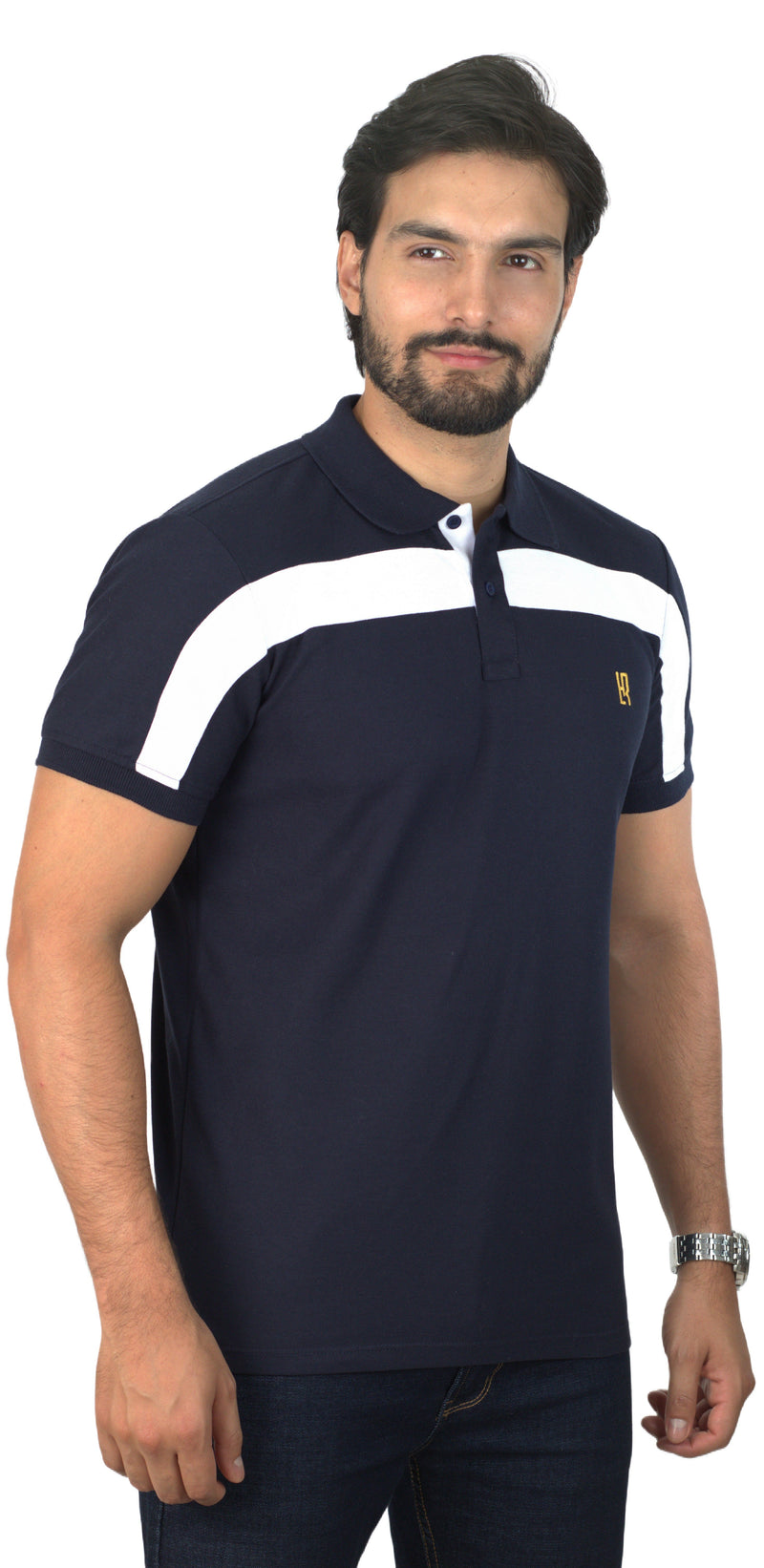 Camiseta Tipo Polo Combinada Para Hombre Color Azul Oscuro Blanco