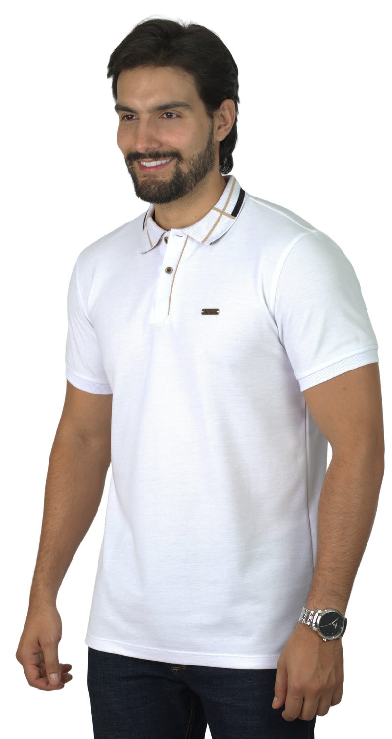 Camiseta Tipo Polo Básica  Para Hombre Color Blanco