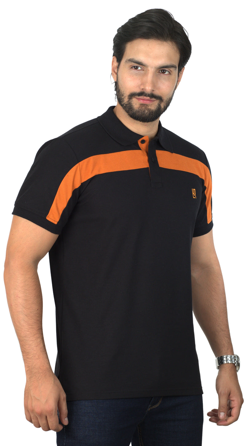 Camiseta Tipo Polo Combinada Para Hombre Color Negro  Terracota
