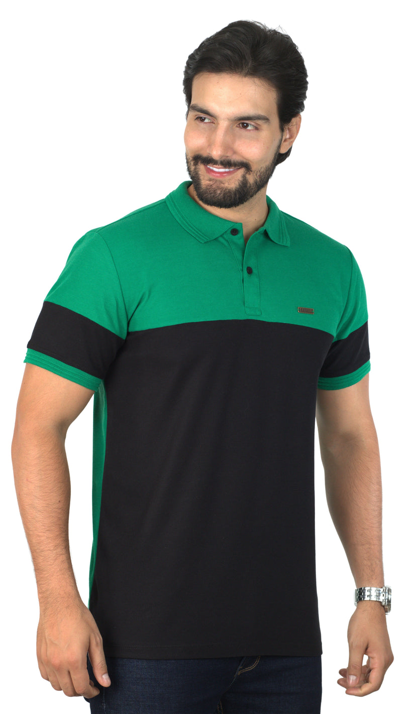 Camiseta Tipo Polo Combinada Para Hombre Color Verde Antioquia Negro