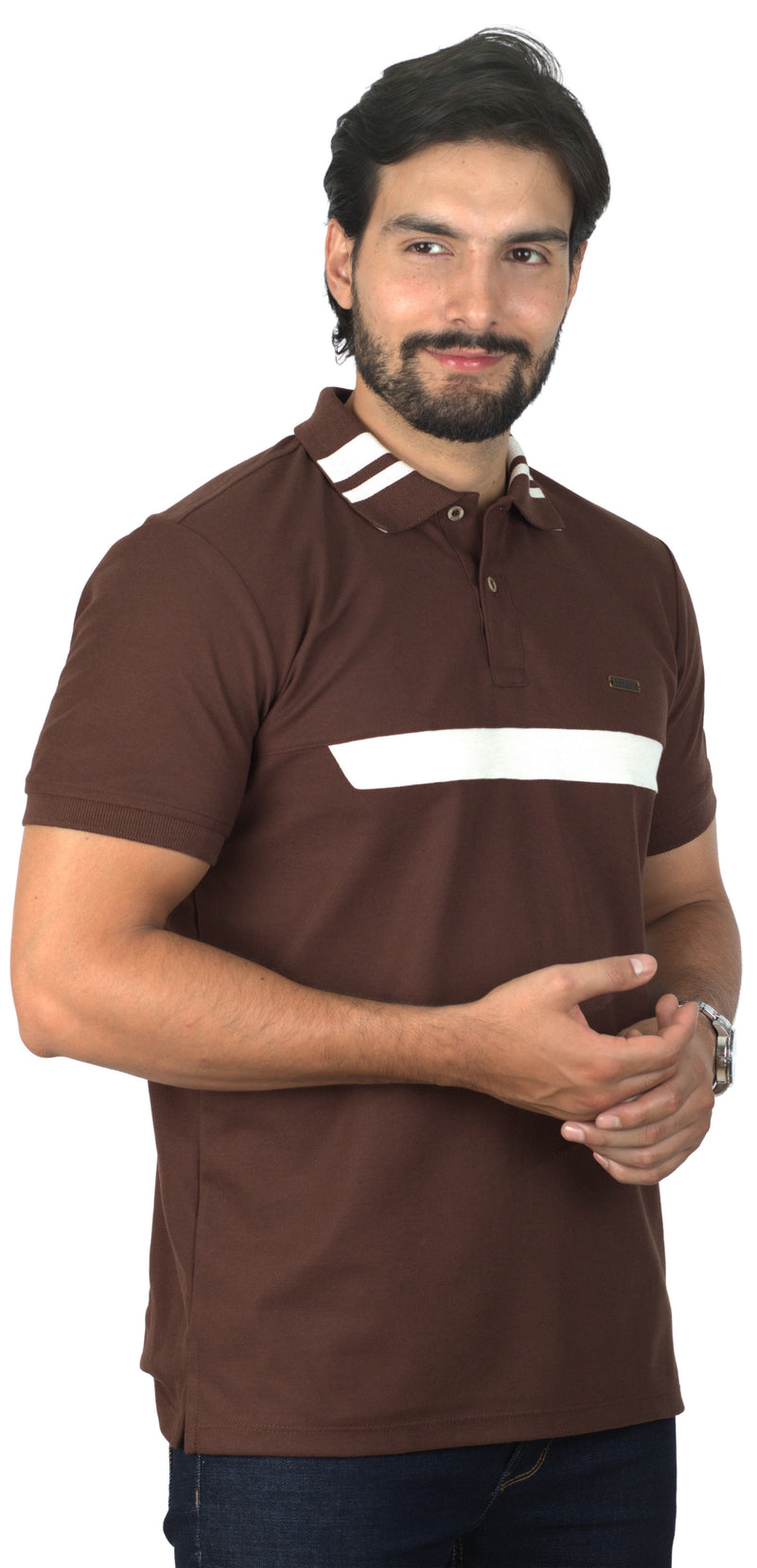 Camiseta Tipo Polo Combinada Para Hombre Color Café  Marfil