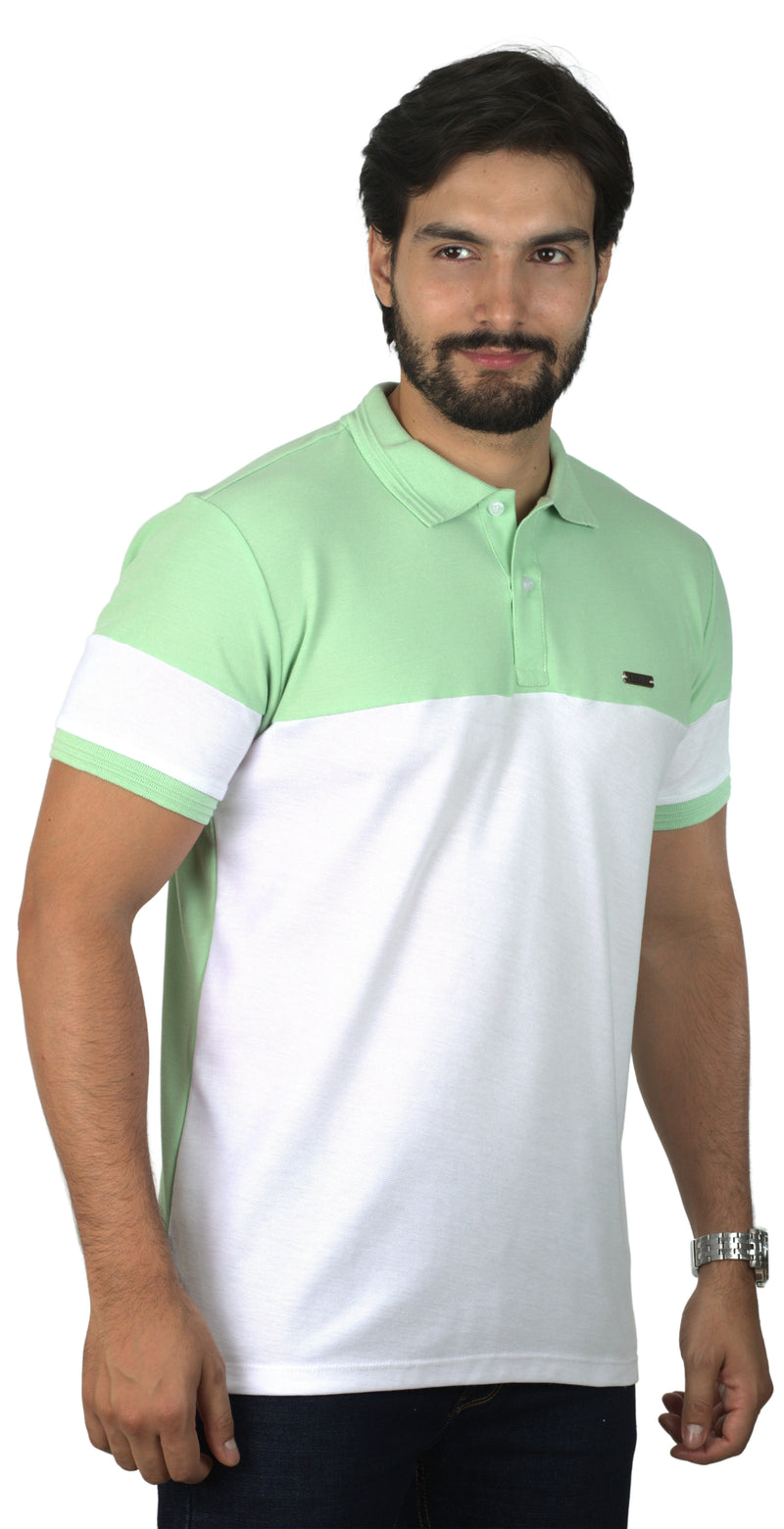 Camiseta Tipo Polo Combinada Para Hombre Color Verde Manzana  Blanco
