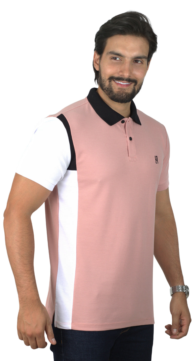 Camiseta Tipo Polo Combinada Para Hombre Color Guayaba  Negro Blanco