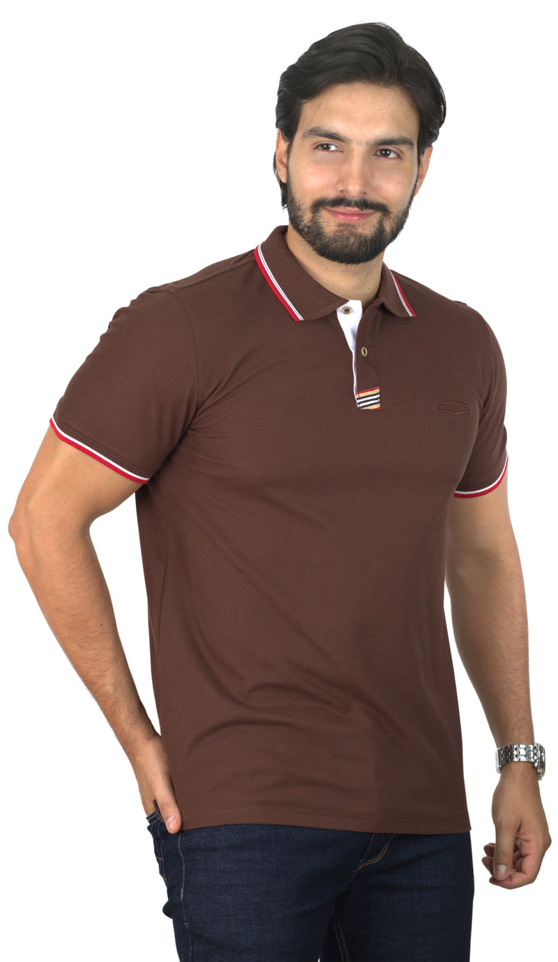 Camiseta Tipo Polo Combinada Para Hombre Jacquard Color Café Oscuro Blanco