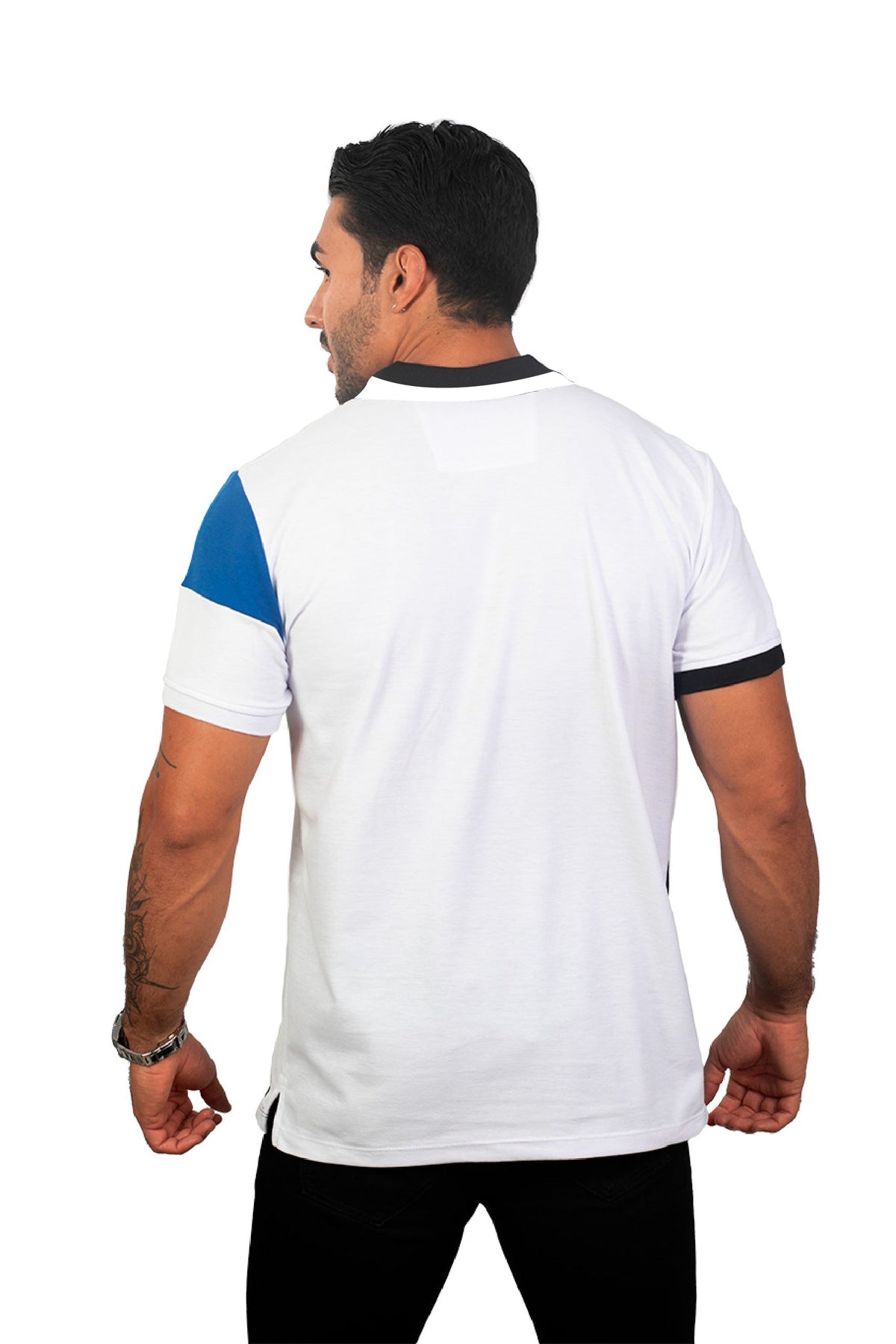 grupo luthier espalda Camiseta tipo polo combinada para hombre color azul rey blanco negro