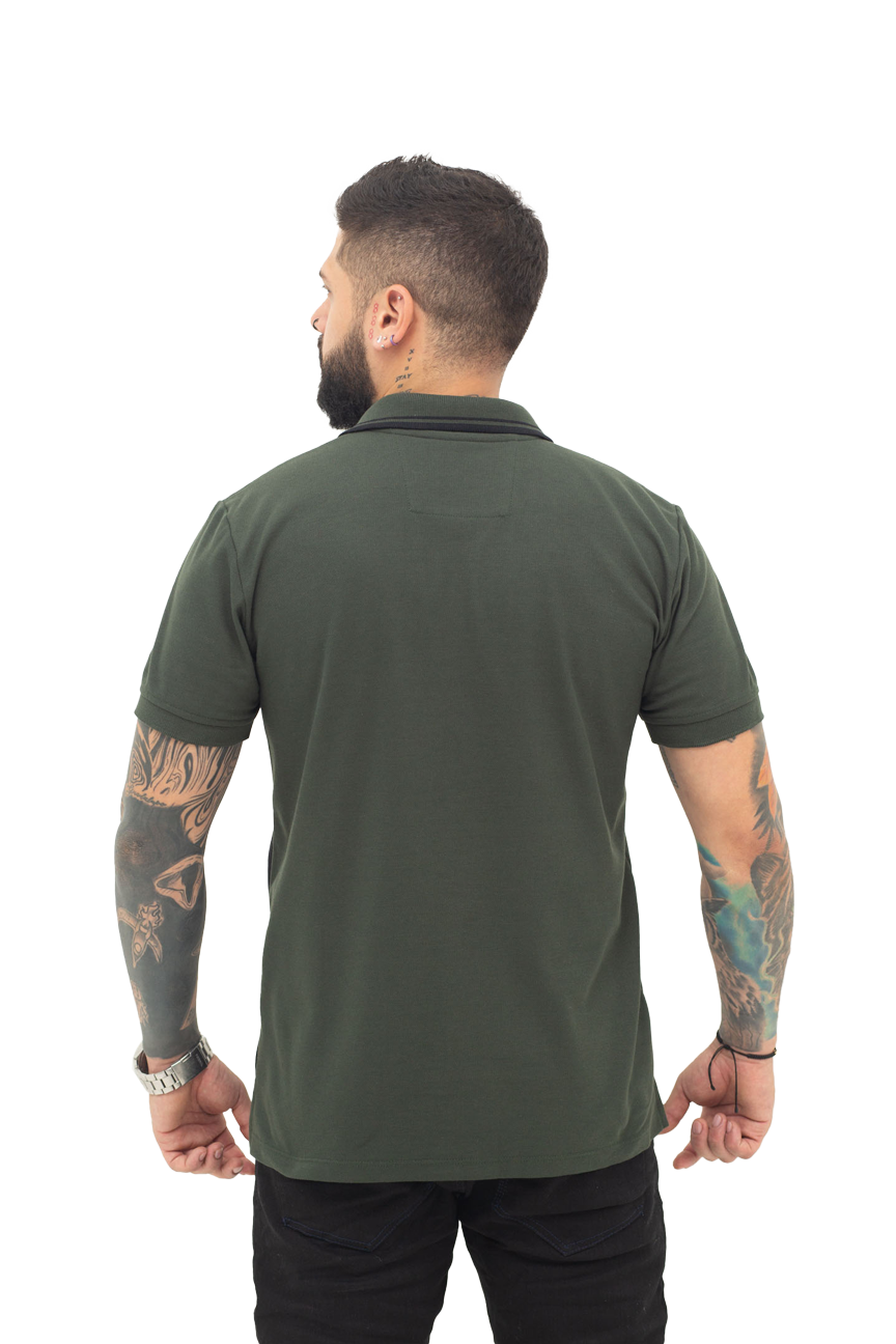grupo luthier espalda Camiseta tipo polo combinada para hombre color militar negro