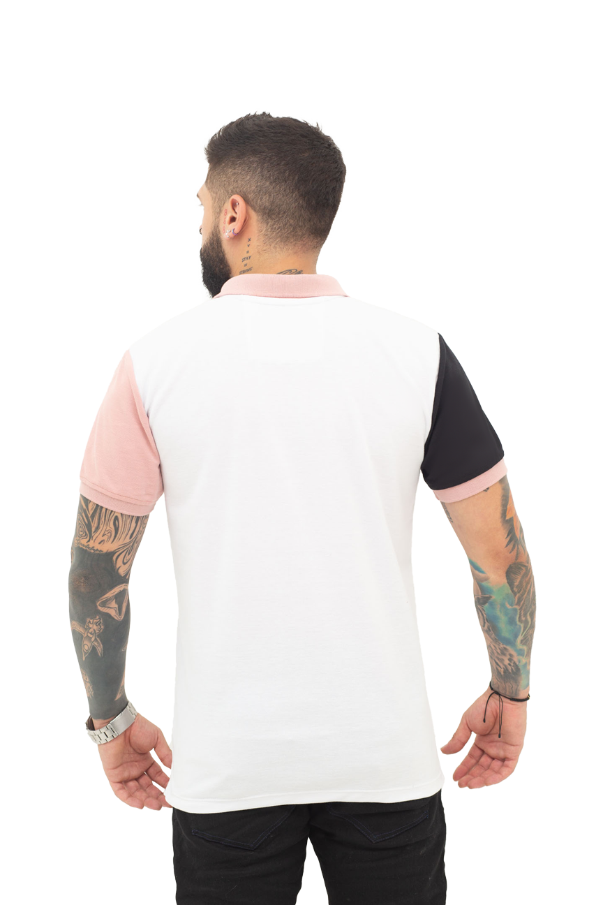 grupo luthier espalda Camiseta tipo polo combinada para hombre color negro guayaba blanco