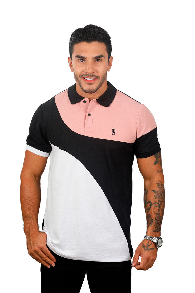 grupo luthier frente Camiseta tipo polo combinada para hombre color guayaba negro blanco