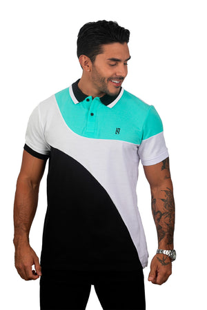 grupo luthier frente Camiseta tipo polo combinada para hombre color menta blanco negro 