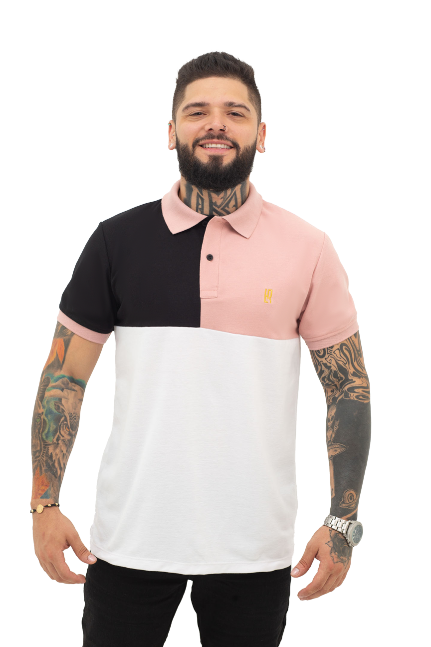 grupo luthier frente Camiseta tipo polo combinada para hombre color negro guayaba blanco