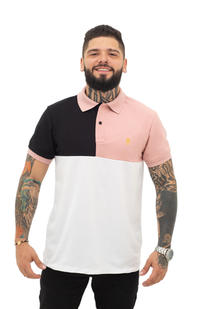 grupo luthier frente Camiseta tipo polo combinada para hombre color negro guayaba blanco
