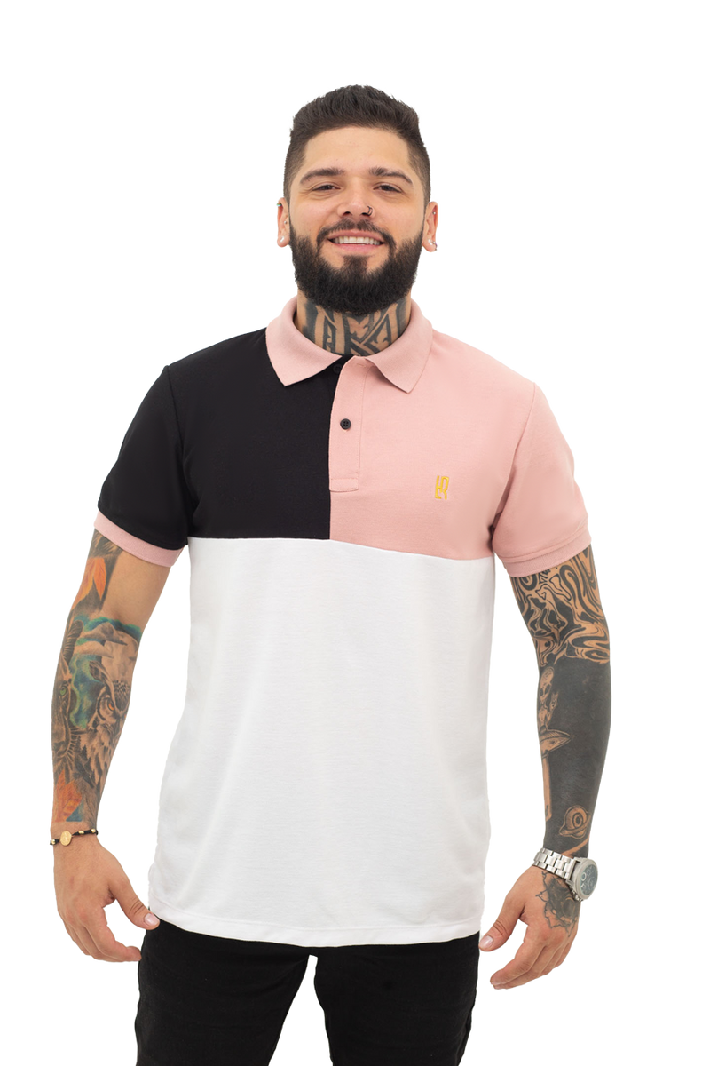 grupo luthier frente Camiseta tipo polo combinada para hombre color negro guayaba blanco