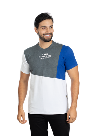 grupo luthier lado 1 Camiseta cuello redondo T-shirt para hombre combinada color Cross azul rey blanco