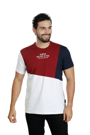grupo luthier lado 1 Camiseta cuello redondo T-shirt para hombre combinada color Vinotinto azul oscuro blanco
