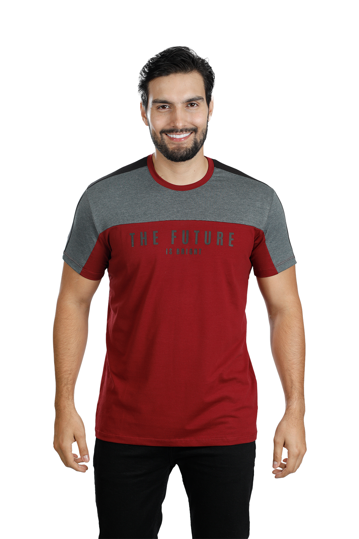 Camiseta cuello redondo T-shirt para hombre combinada color Vinotinto blanco negro