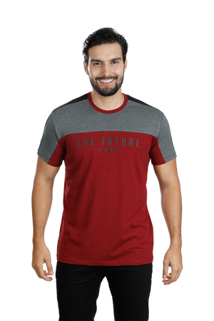 Camiseta cuello redondo T-shirt para hombre combinada color Vinotinto blanco negro