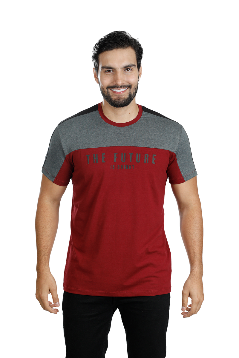 Camiseta cuello redondo T-shirt para hombre combinada color Vinotinto blanco negro
