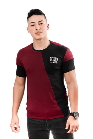 grupo luthier lado 1 Camiseta cuello redondo T-shirt para hombre combinada color Vinotinto negro