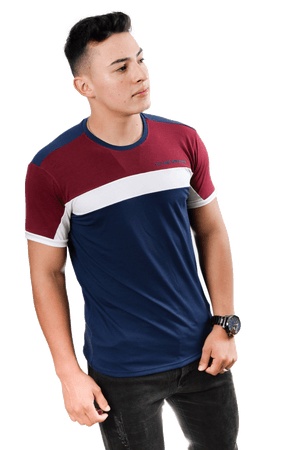 grupo luthier lado 1 Camiseta cuello redondo T-shirt para hombre combinada color azul oscuro Vinotinto blanco