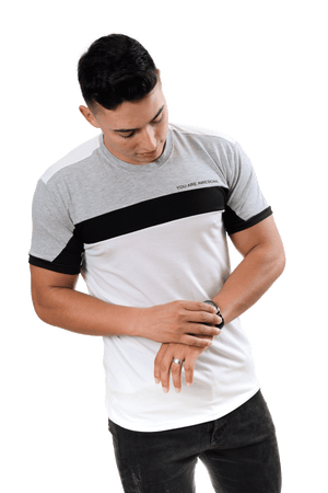 grupo luthier lado 1 Camiseta cuello redondo T-shirt para hombre combinada color blanco jaspe negro