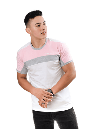 grupo luthier lado 1 Camiseta cuello redondo T-shirt para hombre combinada color blanco rosado jaspe