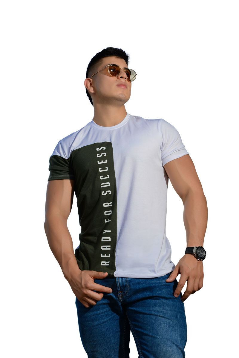 grupo luthier lado 1 Camiseta cuello redondo T-shirt para hombre combinada color blanco verde botella