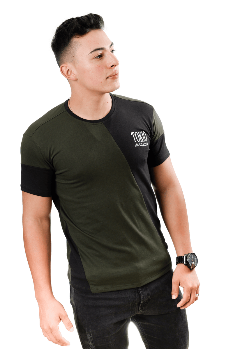 grupo luthier lado 1 Camiseta cuello redondo T-shirt para hombre combinada color botella negro