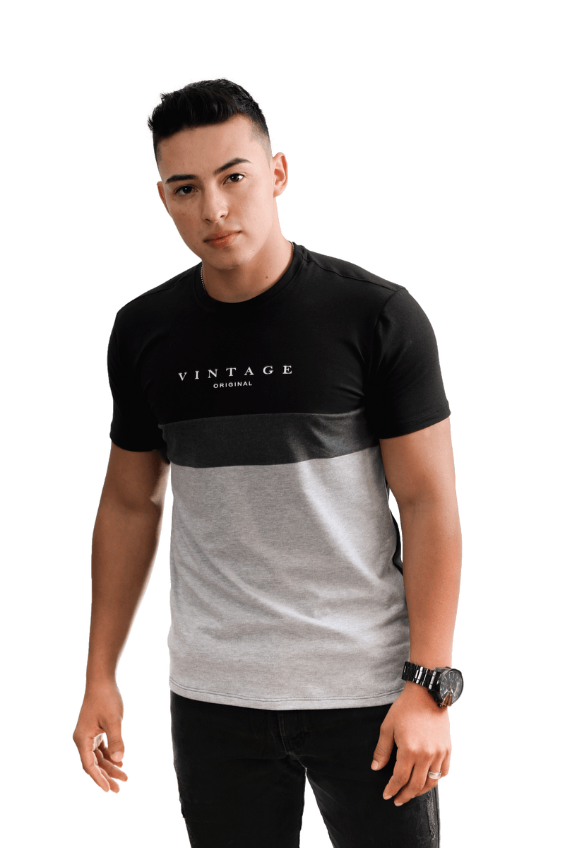 Camiseta cuello redondo T-shirt para hombre combingrupo luthier lado 1 Camiseta_cuello_redondo_T-shirt_para_hombre_combinada_color_negro_Cross_jaspeada color negro Cross jaspe 