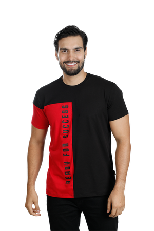 grupo luthier lado 1 Camiseta cuello redondo T-shirt para hombre combinada color negro rojo