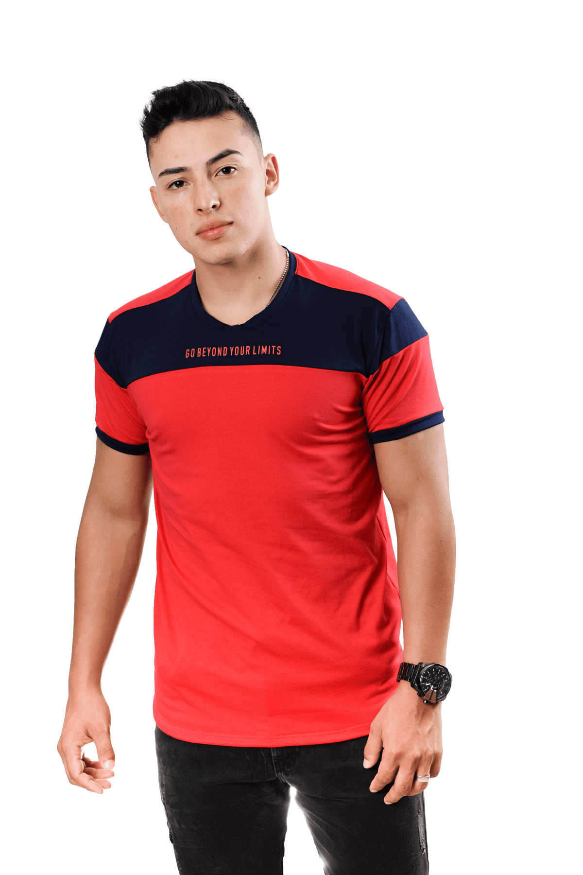 grupo luthier lado 1 Camiseta cuello redondo T-shirt para hombre combinada color rojo azul oscuro