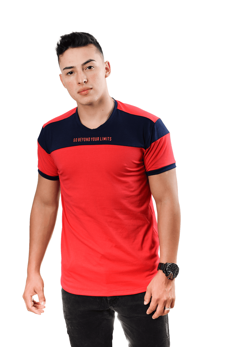 grupo luthier lado 1 Camiseta cuello redondo T-shirt para hombre combinada color rojo azul oscuro