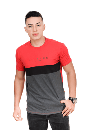 Camiseta cuello redondo T-shirt para hombre combinada color rojo negro grupo luthier lado 1 Camiseta cuello redondo T-shirt para hombre combinada color rojo negro Cross