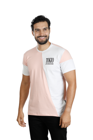 grupo luthier lado 1 Camiseta cuello redondo T-shirt para hombre combinada color rosado blanco