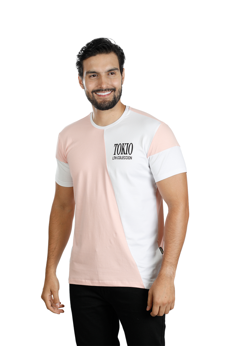 grupo luthier lado 1 Camiseta cuello redondo T-shirt para hombre combinada color rosado blanco