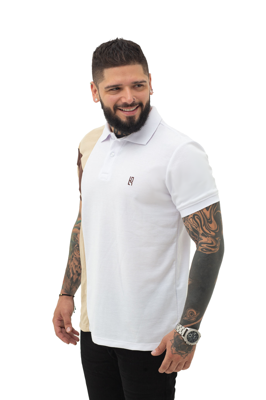 grupo luthier lado 1 Camiseta tipo polo combinada para hombre color blanco caqui cafe