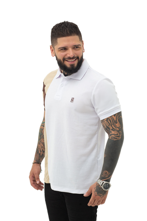 grupo luthier lado 1 Camiseta tipo polo combinada para hombre color blanco caqui cafe