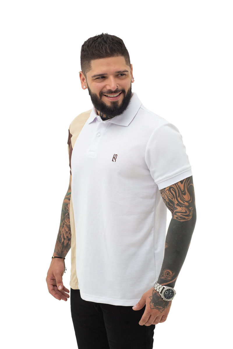 grupo luthier lado 1 Camiseta tipo polo combinada para hombre color blanco caqui cafe