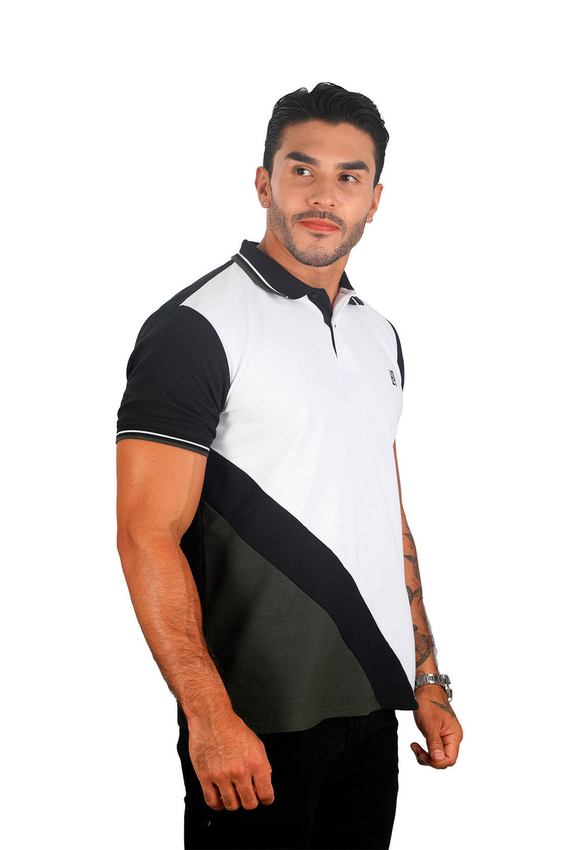 grupo luthier lado 1 Camiseta tipo polo combinada para hombre color blanco negro militar