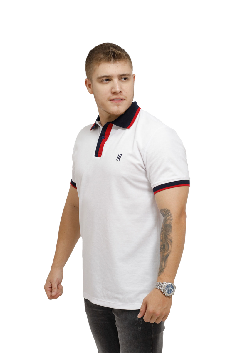 grupo luthier lado 1 Camiseta tipo polo combinada para hombre color blanco rojo