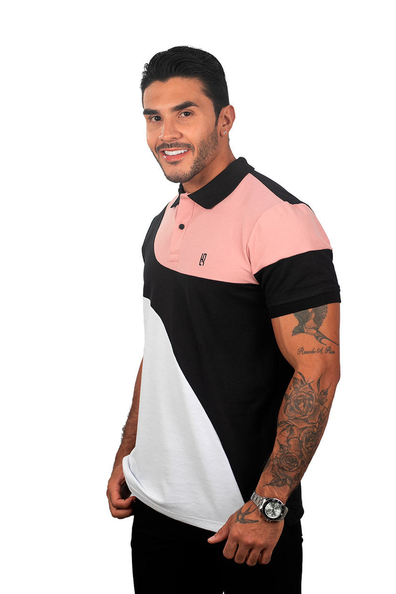 grupo luthier lado 1 Camiseta tipo polo combinada para hombre color guayaba negro blanco