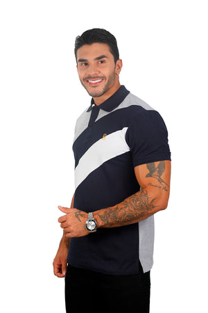 grupo luthier lado 1 Camiseta tipo polo combinada para hombre color jaspe azul oscuro blanco