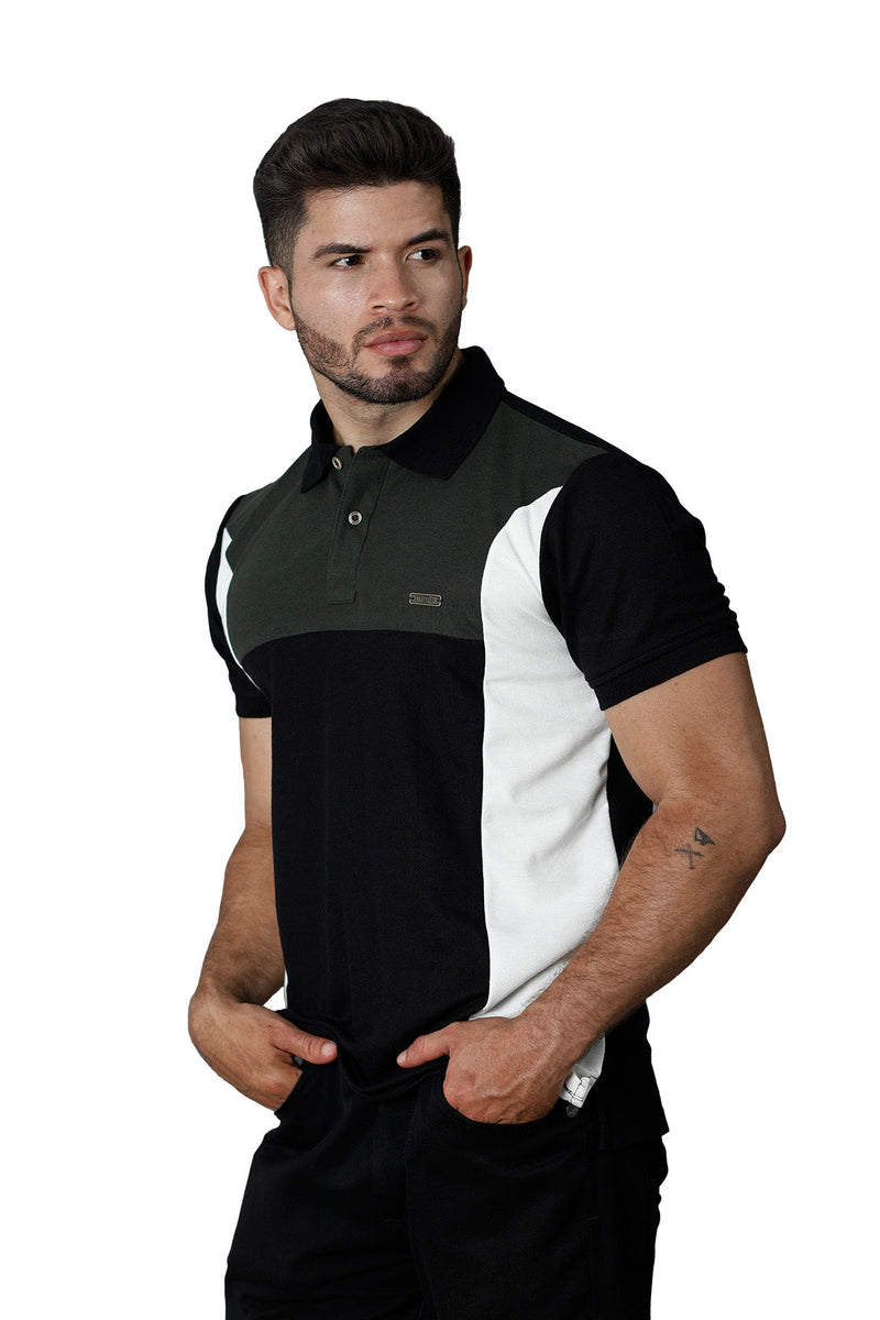 grupo luthier lado 1 Camiseta tipo polo combinada para hombre color militar negro marfil